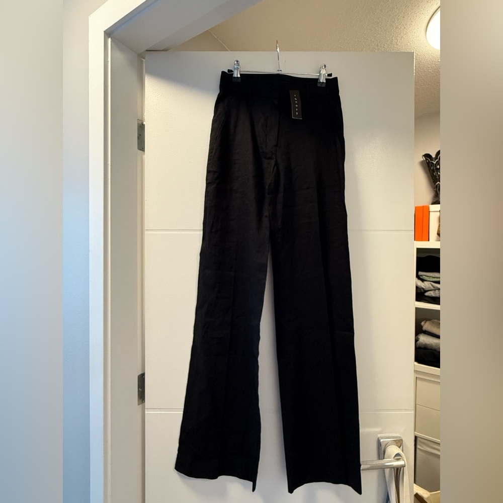 NWT Theory - Black Linen-Blend Wide-Leg Pants Size 0